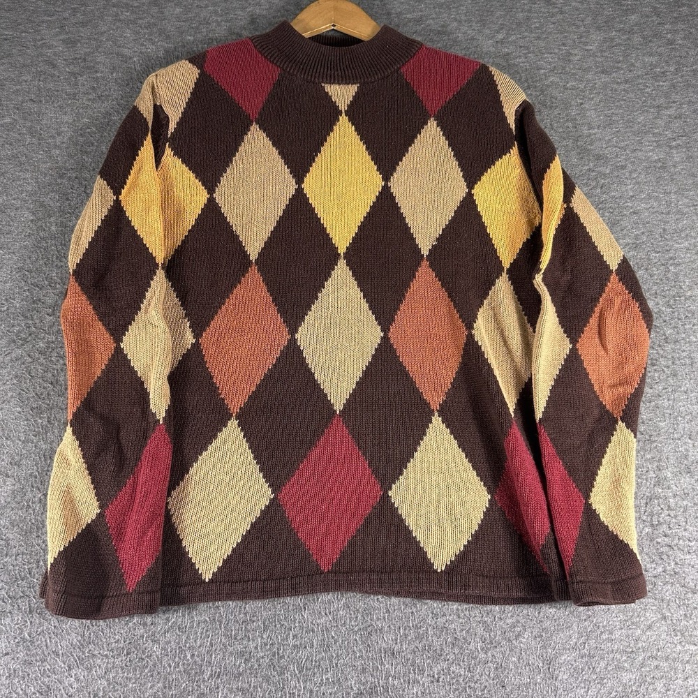 Women's Argyle Mock Neck Sweater Fall Teacher Preppy Size M Cotton Blend Granny